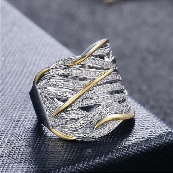 New Two Tone 925 Silver Women Sapphire Ring Sz 6-10 - Picture 2 of 6